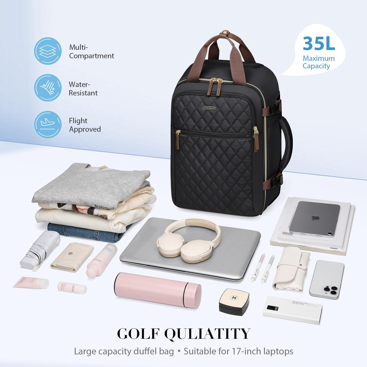 Black Rolling Laptop Backpack with Wheels O330