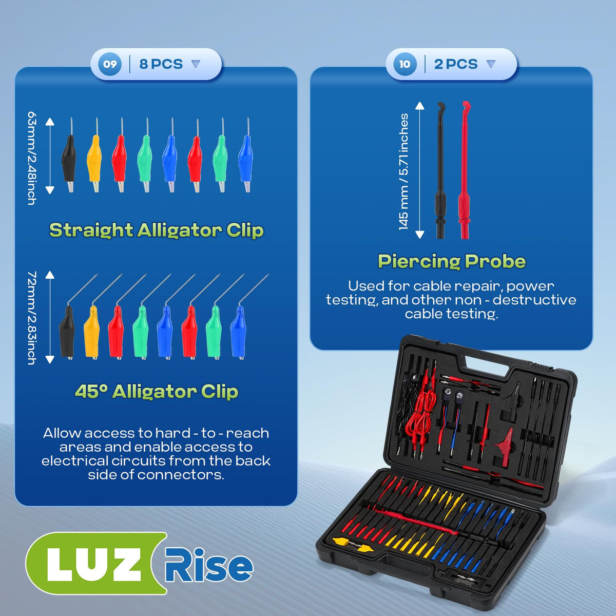 110 Pc Automotive Multimeter Test Leads Kit with Alligator Clips, Banana Plugs & Probes Z87986