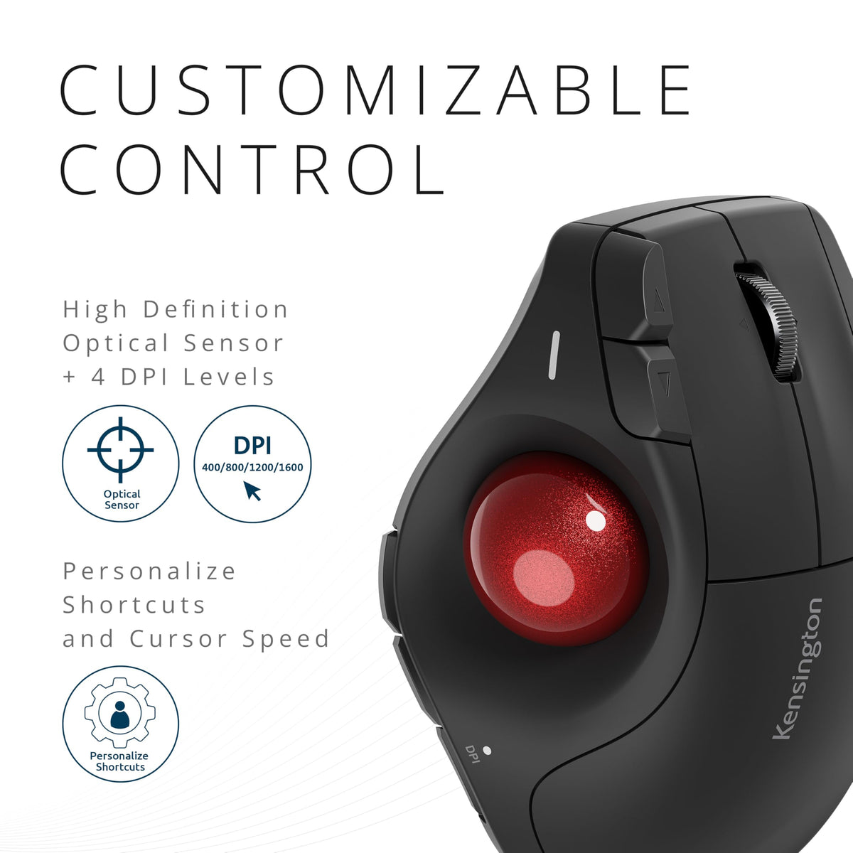 Wireless Vertical Trackball Mouse, Rechargeable - Black N9749