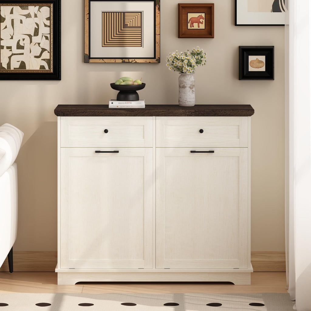 20 Gallon Double Tilt Out Wood Trash Can Cabinet with Drawer V10751