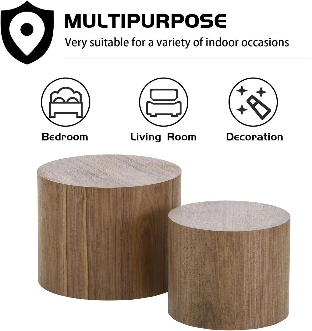 Round Coffee Table Set of 2 Wood Nesting End Table R5170