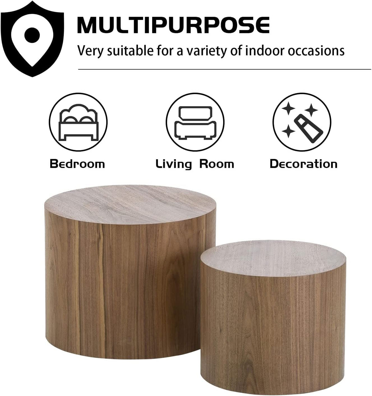 Round Coffee Table Set of 2 Wood Nesting End Table R5170