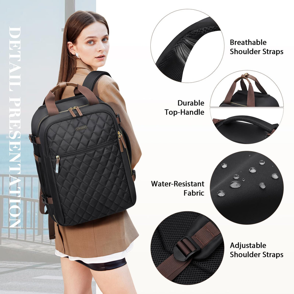 Black Rolling Laptop Backpack with Wheels O330