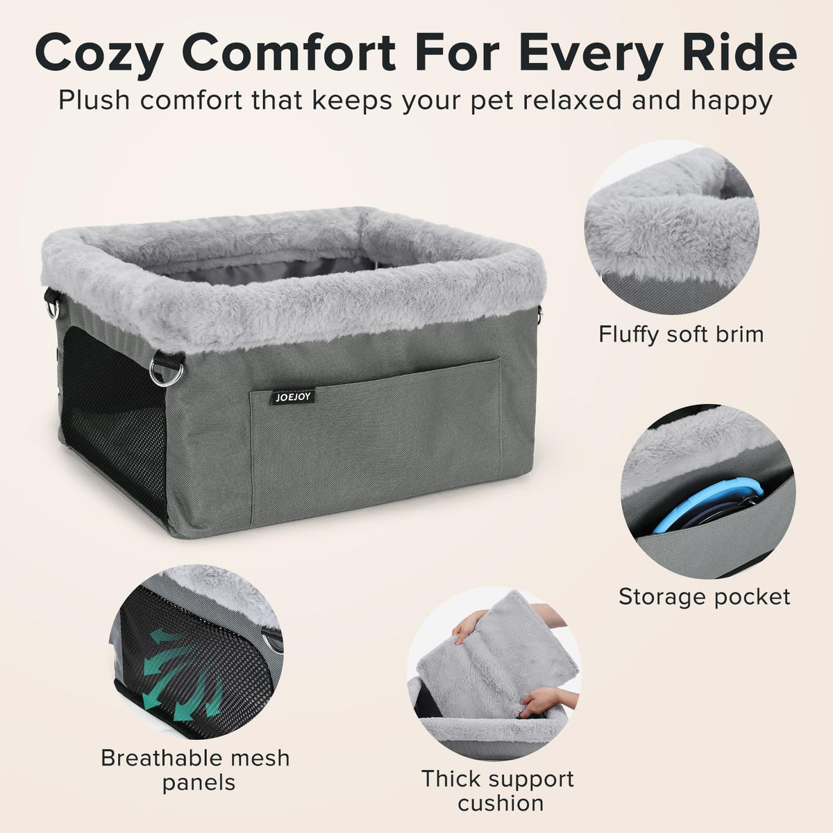 Dog Booster Seat with Metal Frame and Safety Leash, Grey S653411