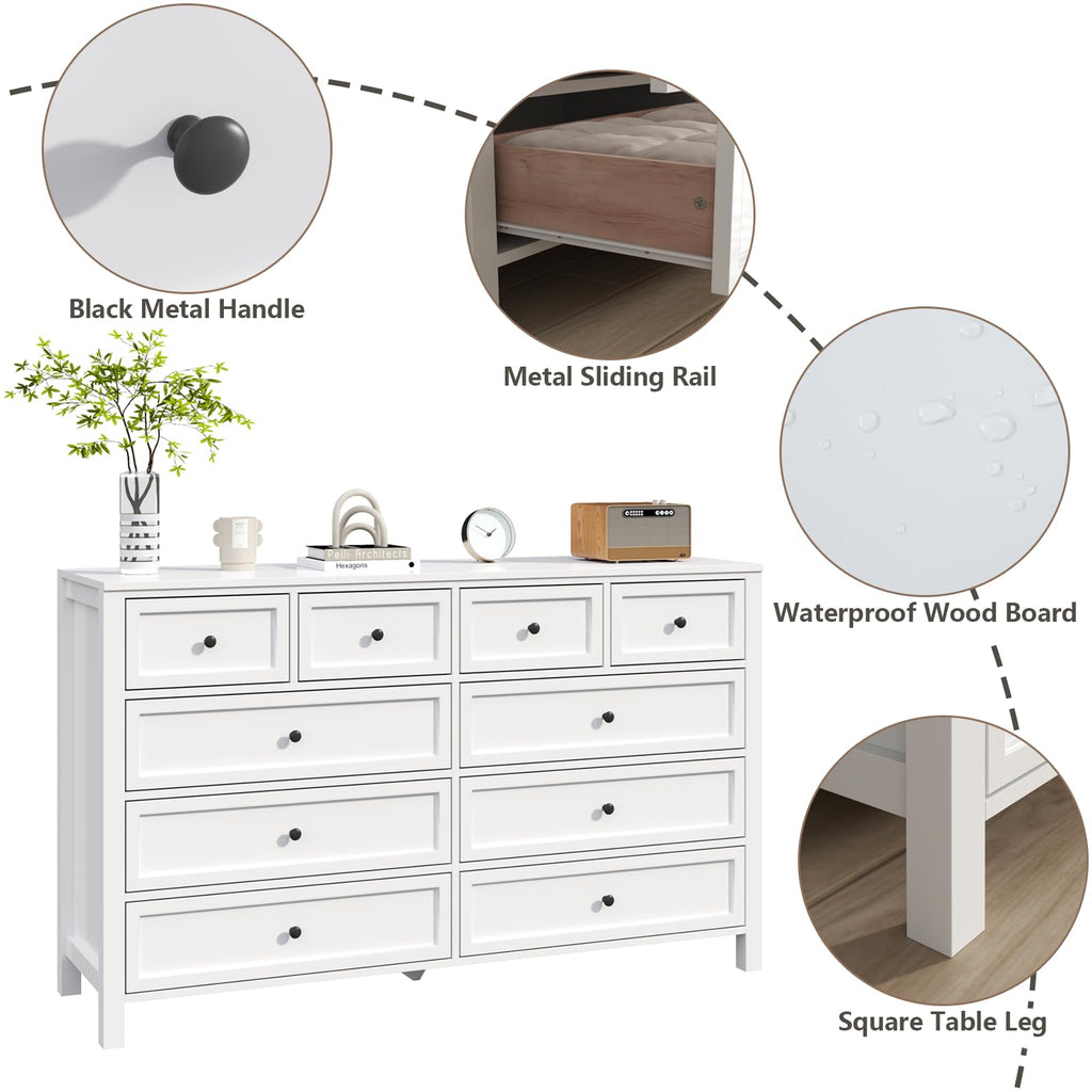 White 10 Drawers Dresser J8631
