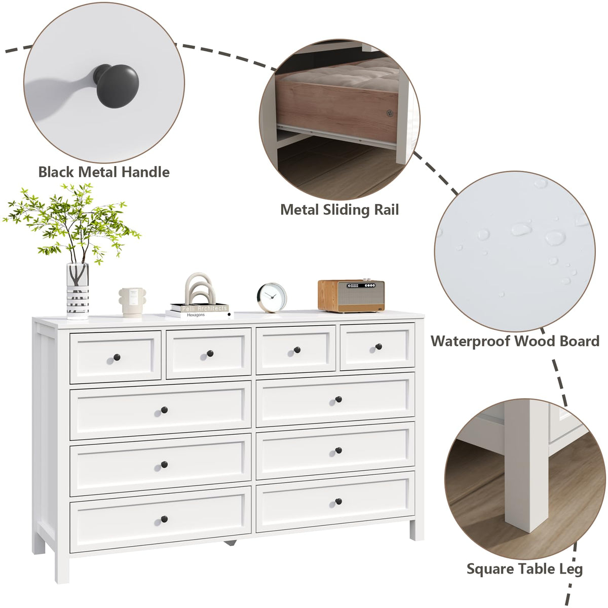 White 10 Drawers Dresser J8631
