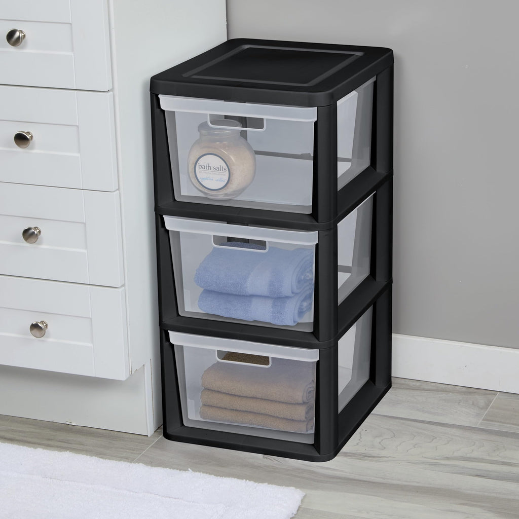Black 3-Tier Plastic Storage Drawer Tower A934