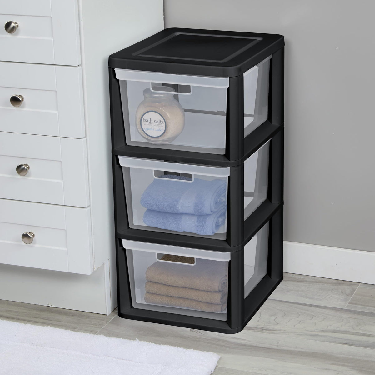 Black 3-Tier Plastic Storage Drawer Tower A934
