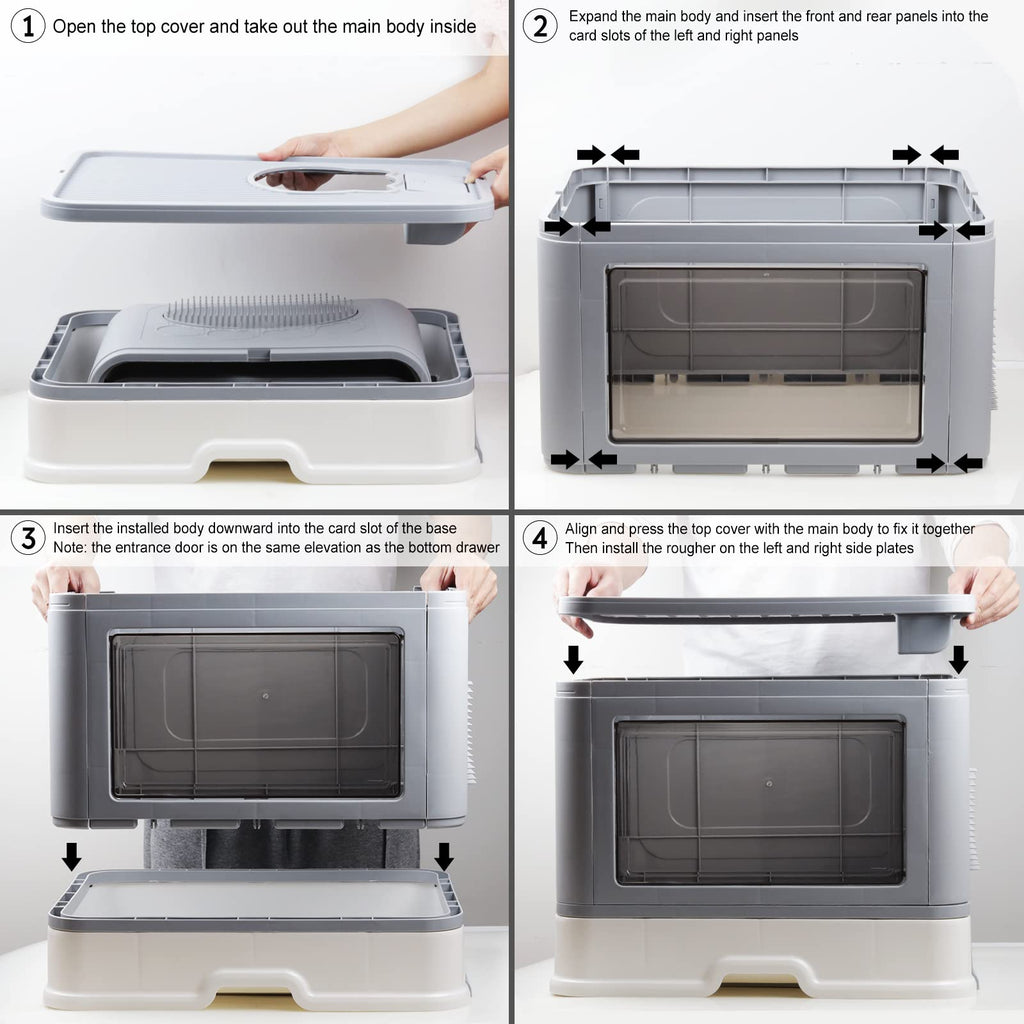 Foldable Top Entry Cat Litter Box with Lid and Scoop, Grey D919273
