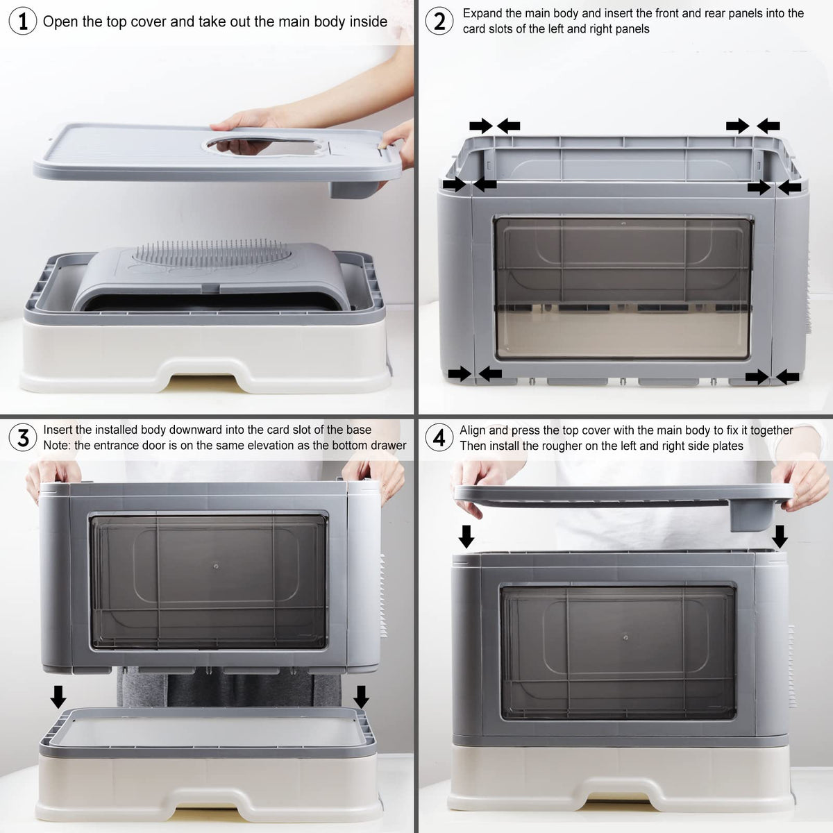 Foldable Top Entry Cat Litter Box with Lid and Scoop, Grey D919273