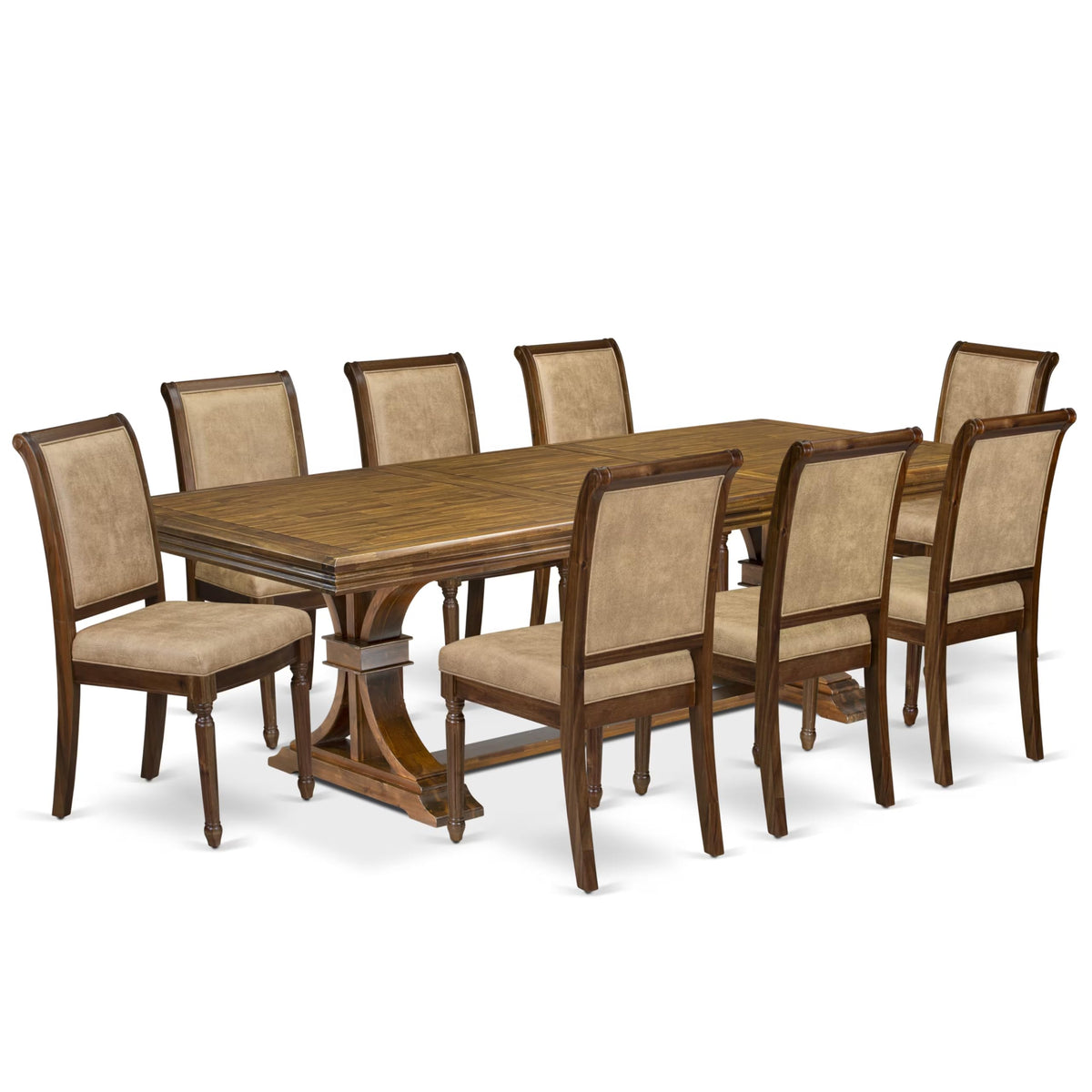 9 Piece Dining Table Set with 8 Beige Polyester Chairs P19853