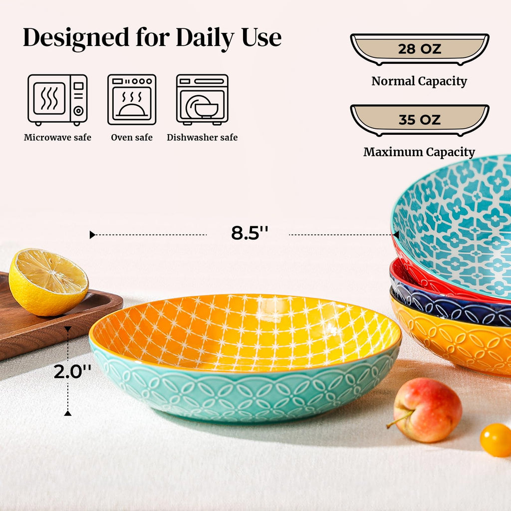 22 oz Cereal Bowls Set of 4 and 8.5" Pasta Bowls Set of 4 I141