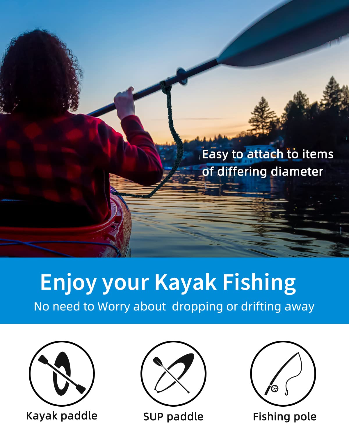Stretchable Kayak Paddle Leash 4-7ft B90082