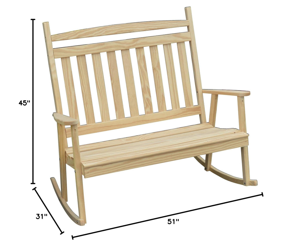 51 Inch Unfinished Pine Wood Double Rocking Chair Z52422