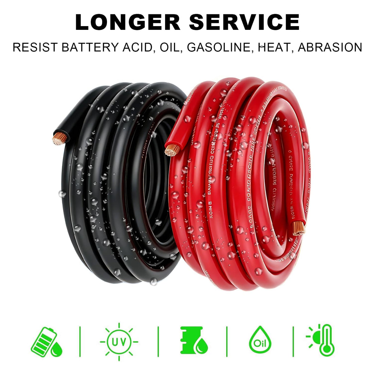 0 Gauge CCA Battery Cable 10FT Red 10FT Black O1525