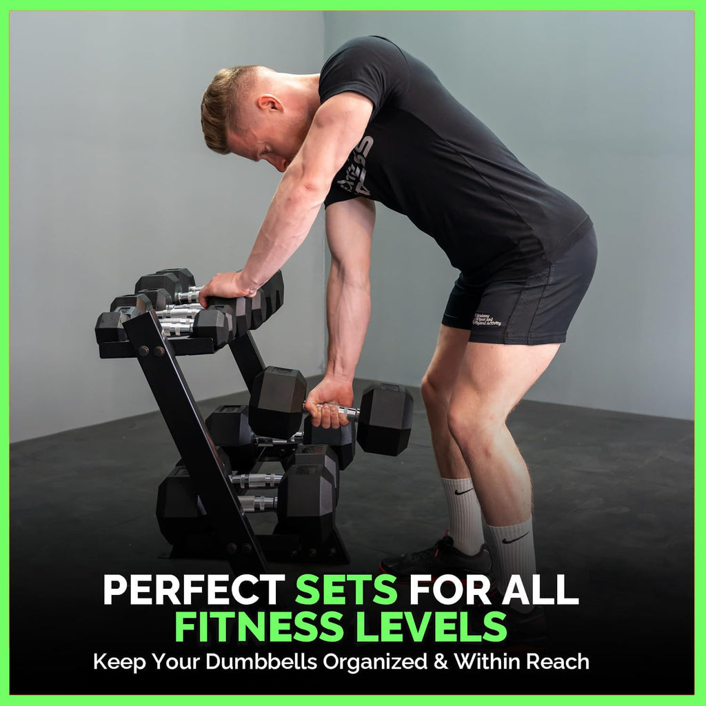 Rubber Hex Dumbbells with Rack L627