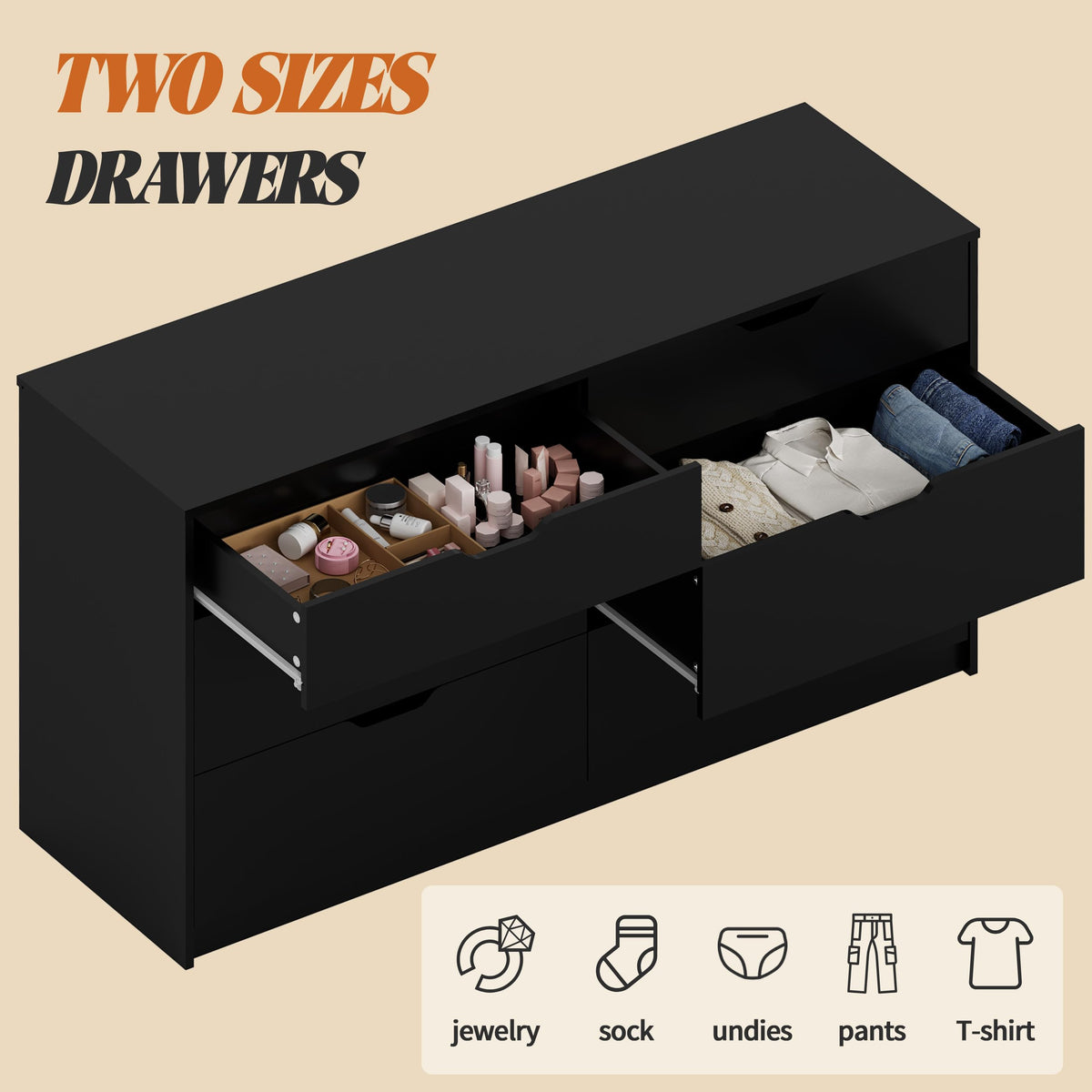 Black 6 Drawer Dresser D4641