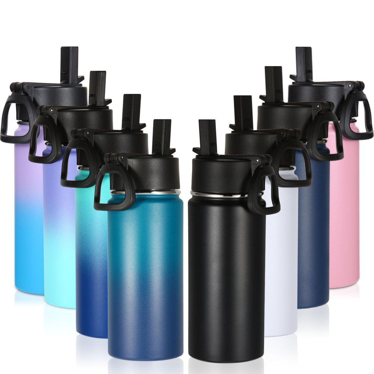 16 OZ Insulated Stainless Steel Kids Water Bottle 8 Pack with Straw Lid A50200