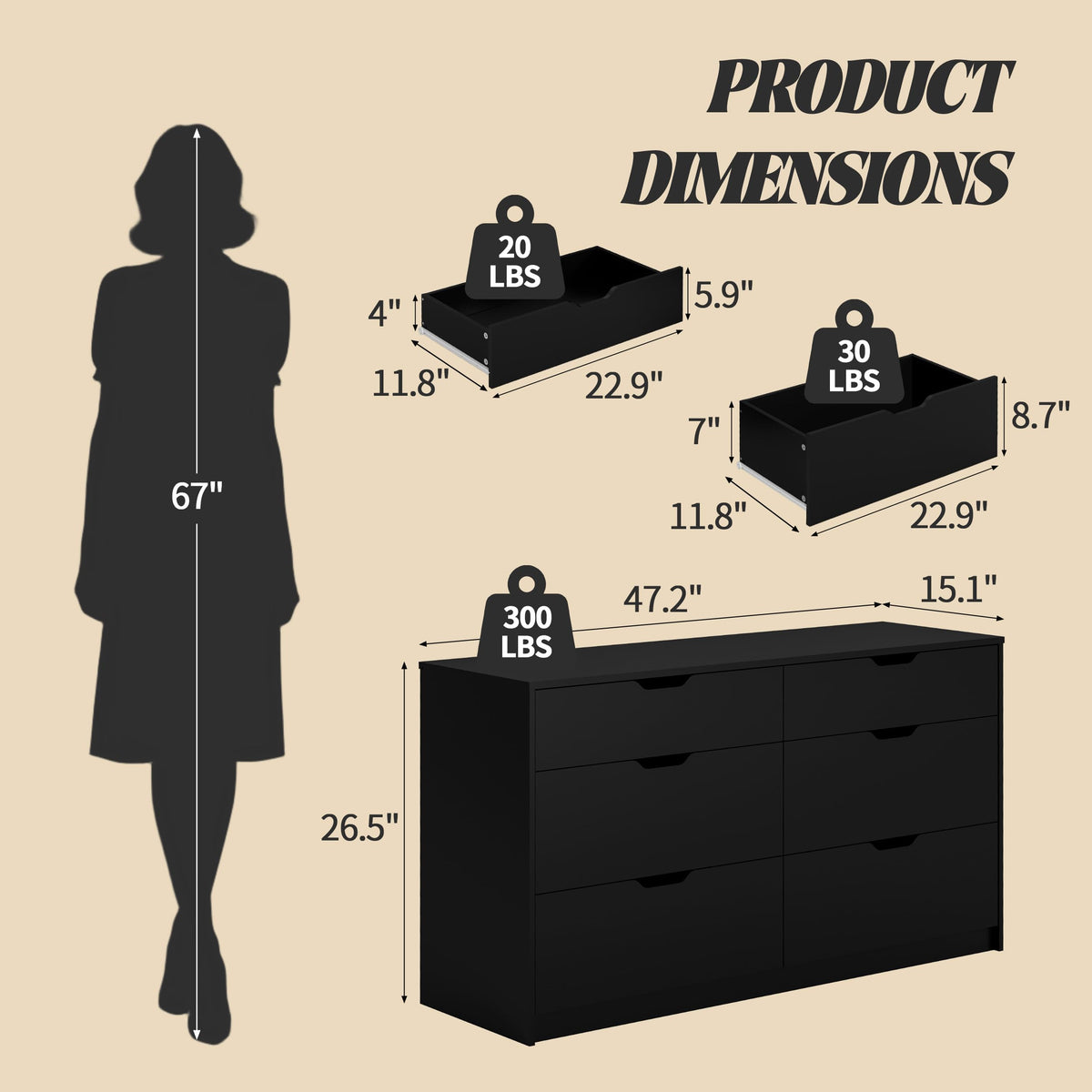 Black 6 Drawer Dresser D4641