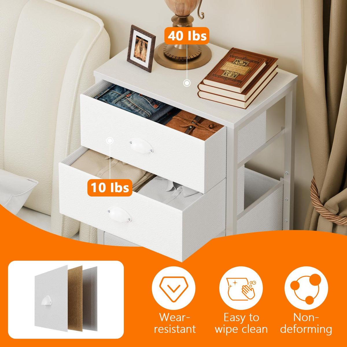 White Tall Dresser with Fabric Drawer T536565