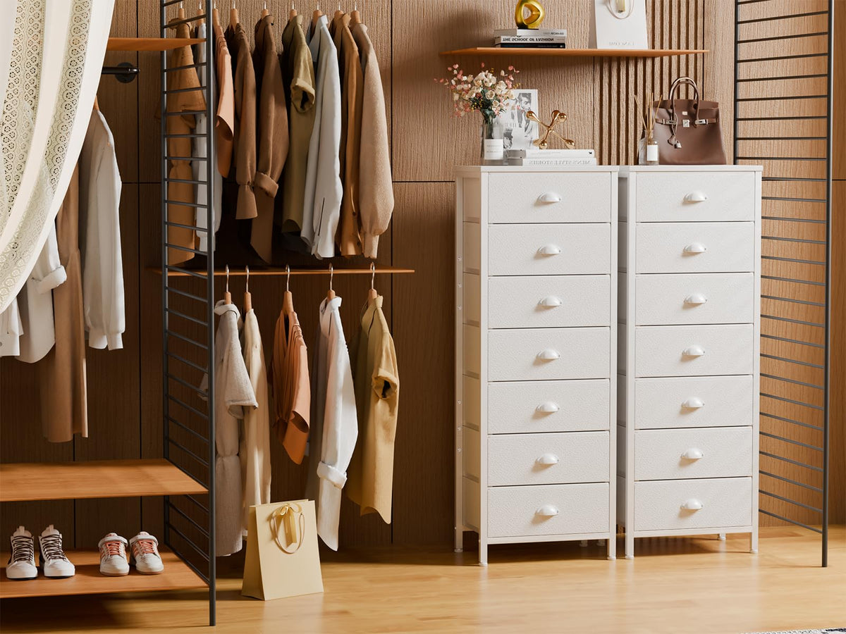 White Tall Dresser with Fabric Drawer T536565