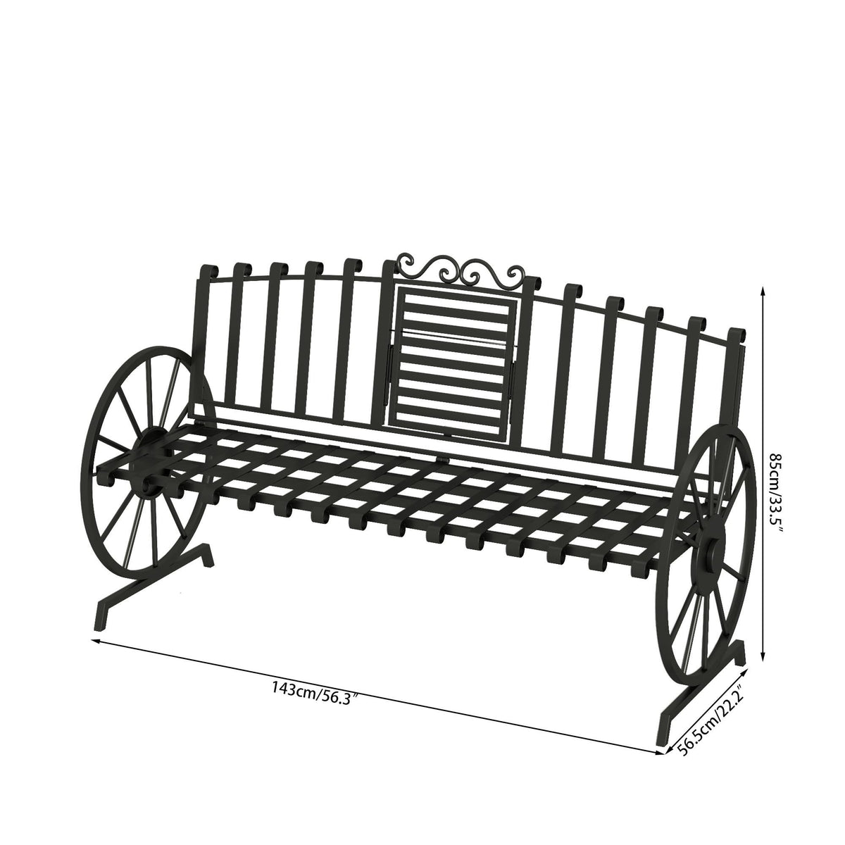 Black Outdoor Garden Bench with Built-in Table F20916