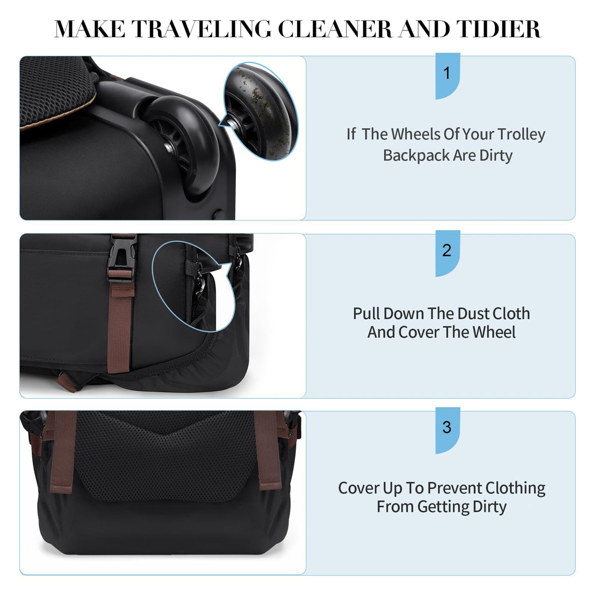 Black Rolling Laptop Backpack with Wheels O330