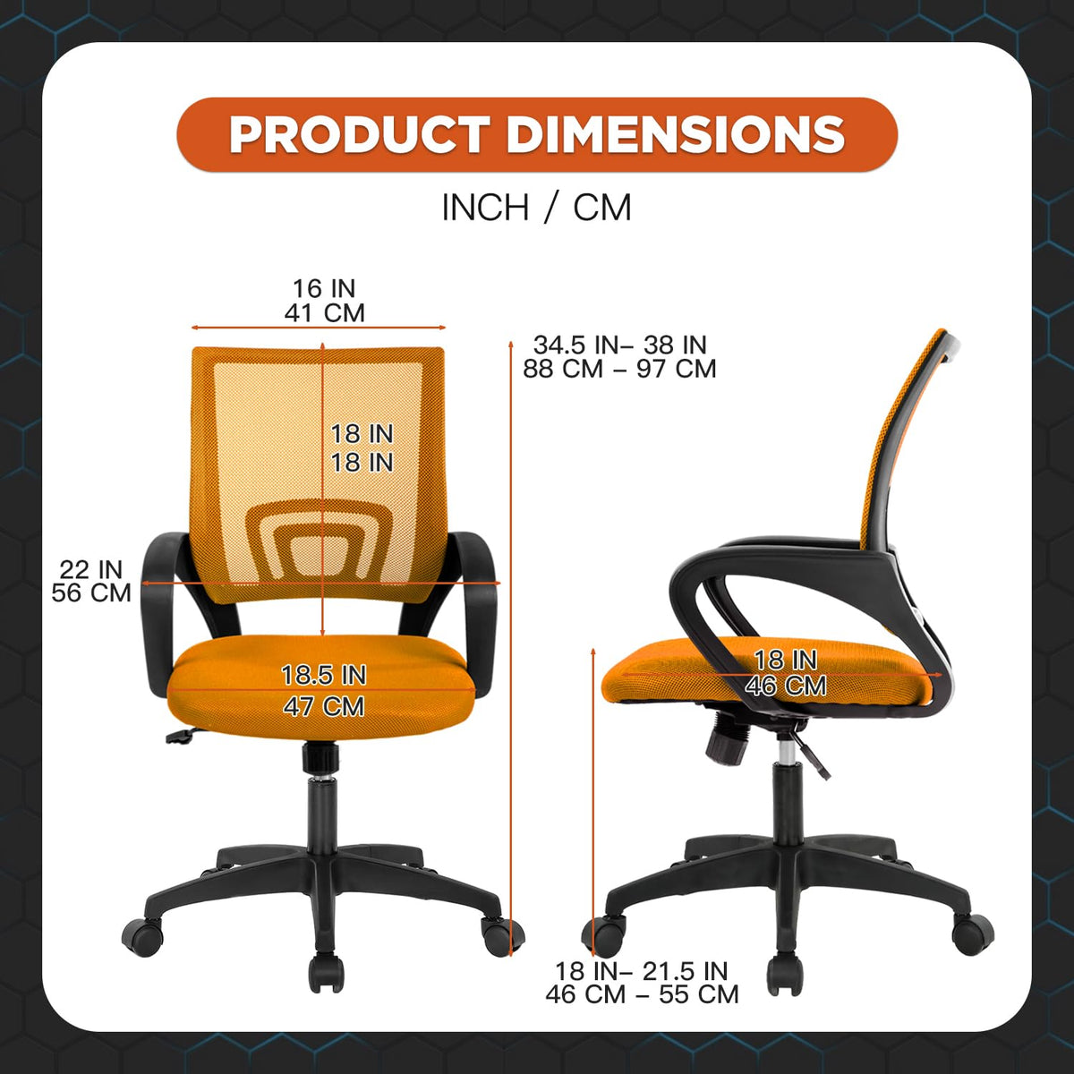 Orange Mesh Ergonomic Office Chair with Lumbar Support R11932