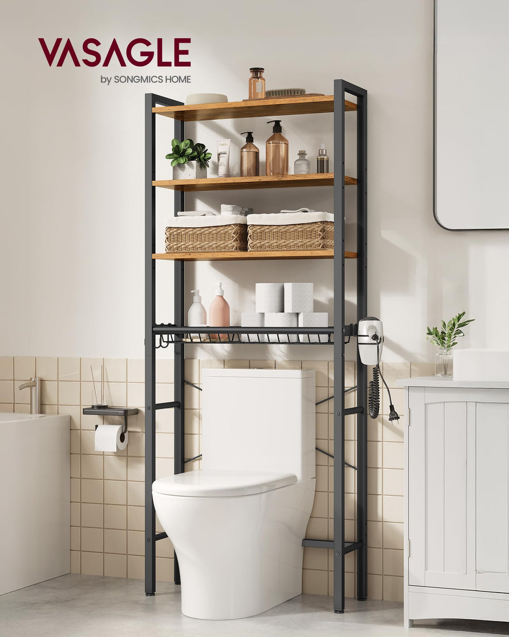 4-Tier Over the Toilet Storage with Basket Z4251