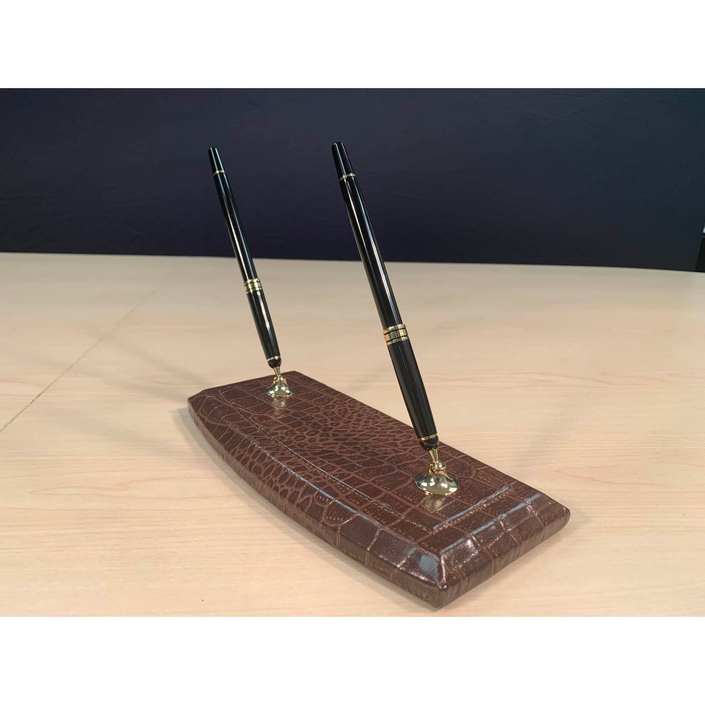 Brown Crocodile Embossed Leather Desk Set S6942
