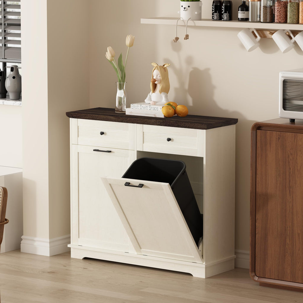 20 Gallon Double Tilt Out Wood Trash Can Cabinet with Drawer V10751