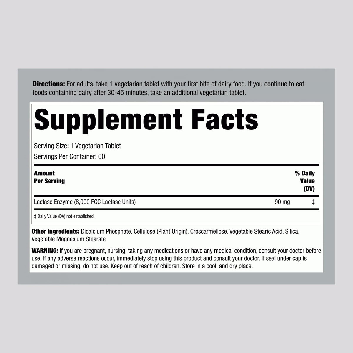Lactase Enzyme 8000 FCC 60 Tablets H97086