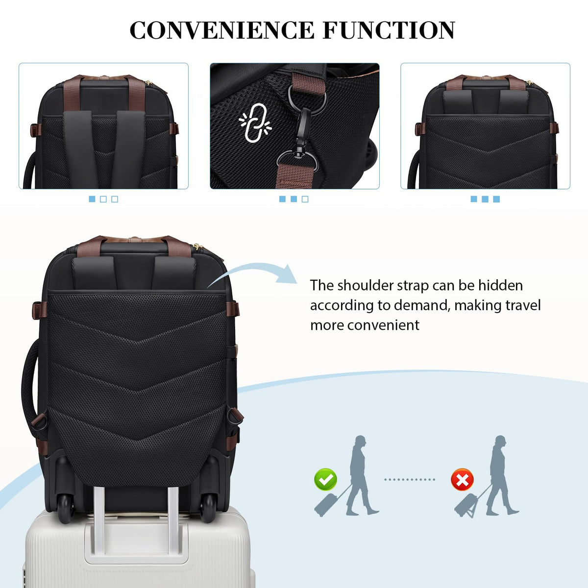 Black Rolling Laptop Backpack with Wheels O330