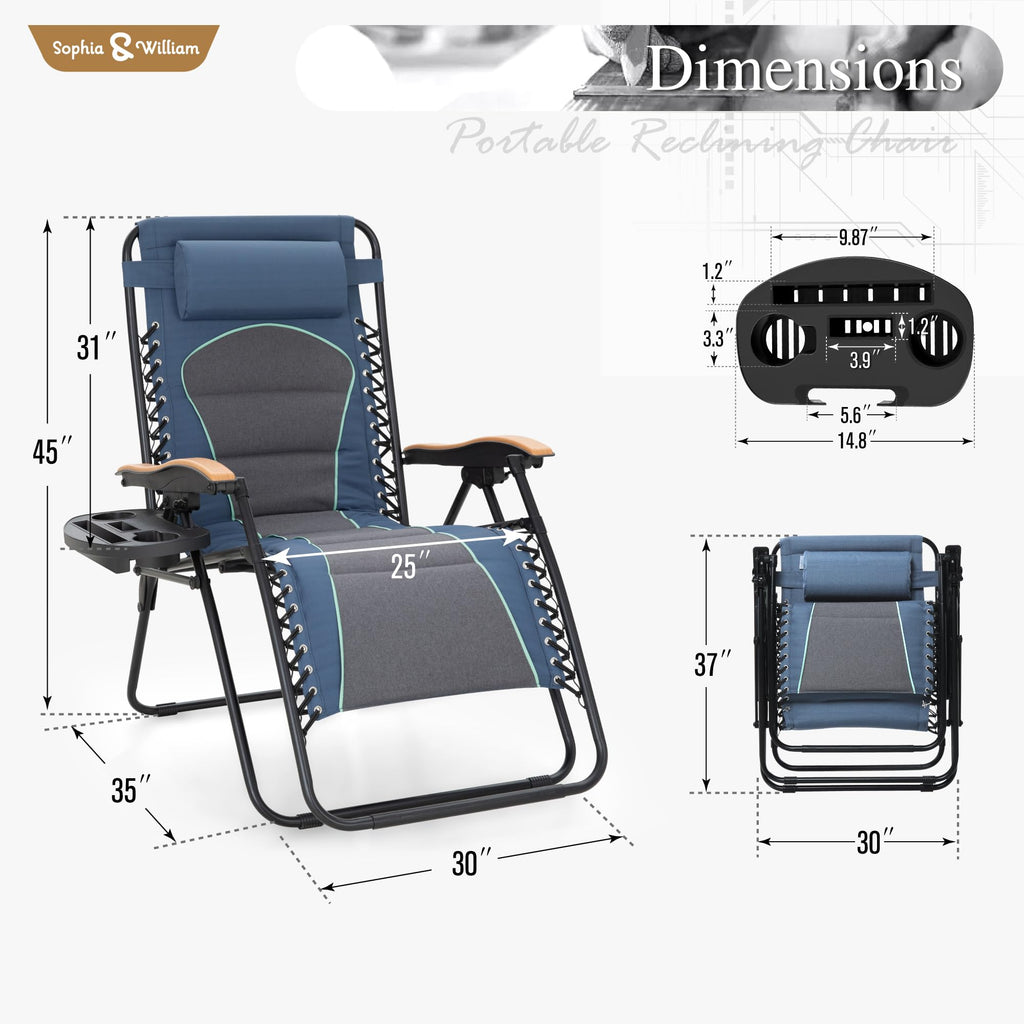 Blue Padded Zero Gravity Chair Set of 2 E198