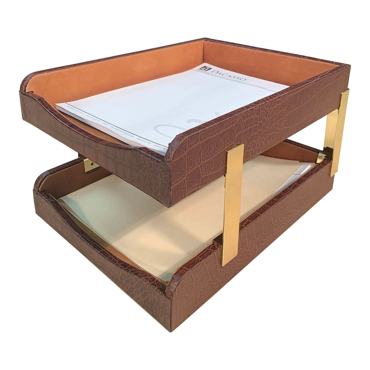 Brown Crocodile Embossed Leather Desk Set S6942