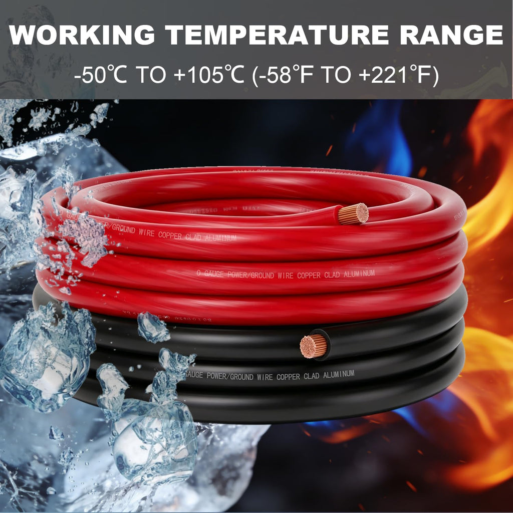0 Gauge CCA Battery Cable 10FT Red 10FT Black O1525