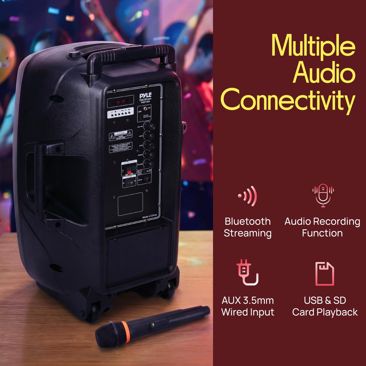 1200W Portable Bluetooth PA Speaker with Subwoofer and Wireless Microphone L37864