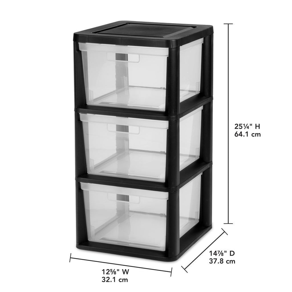 Black 3-Tier Plastic Storage Drawer Tower A934