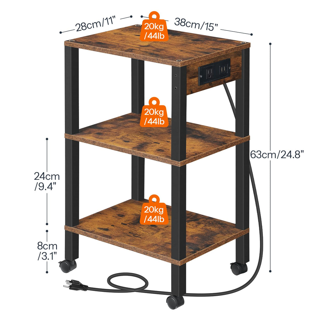 3-Tier Printer Stand with Charging Station and Storage Shelves V31586