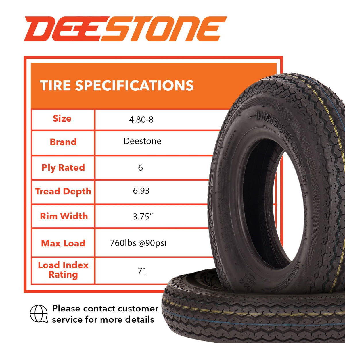 4.80-8 2 Tires 6 Ply Trailer A740