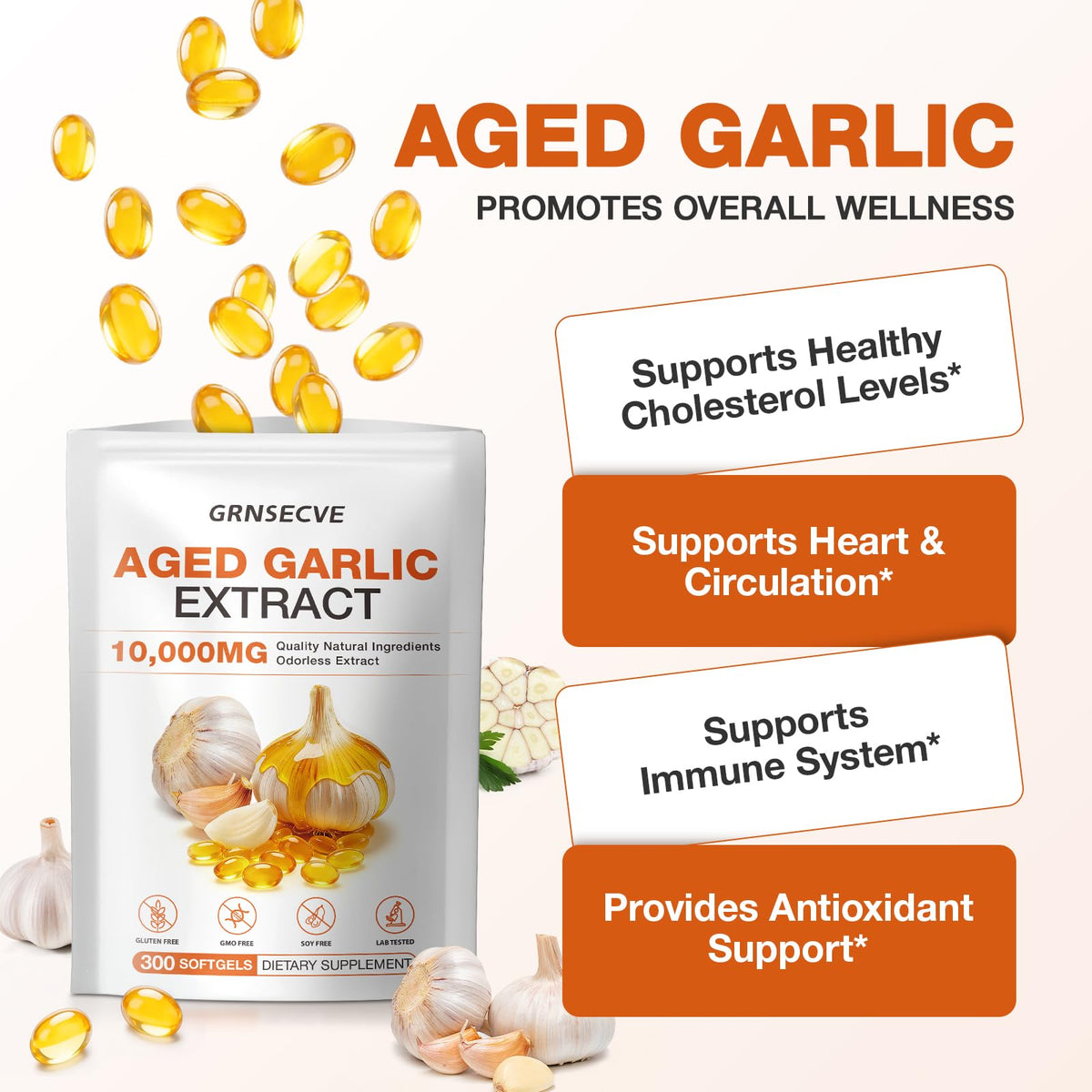 Odorless Garlic Capsules 10,000mg 300 Softgels O9392