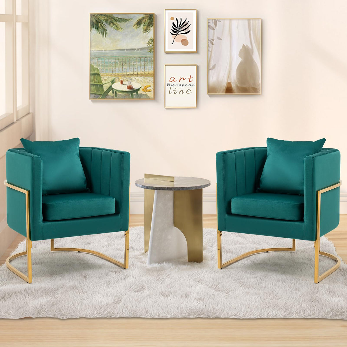 Velvet Accent Chairs Set of 2 Green B4385
