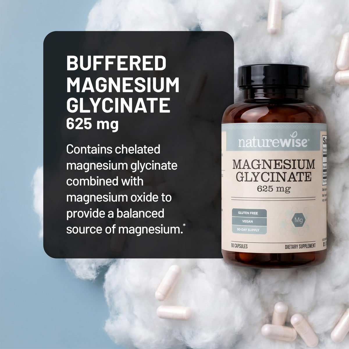 Magnesium Glycinate 625 mg Vegan 30 Capsules H12208