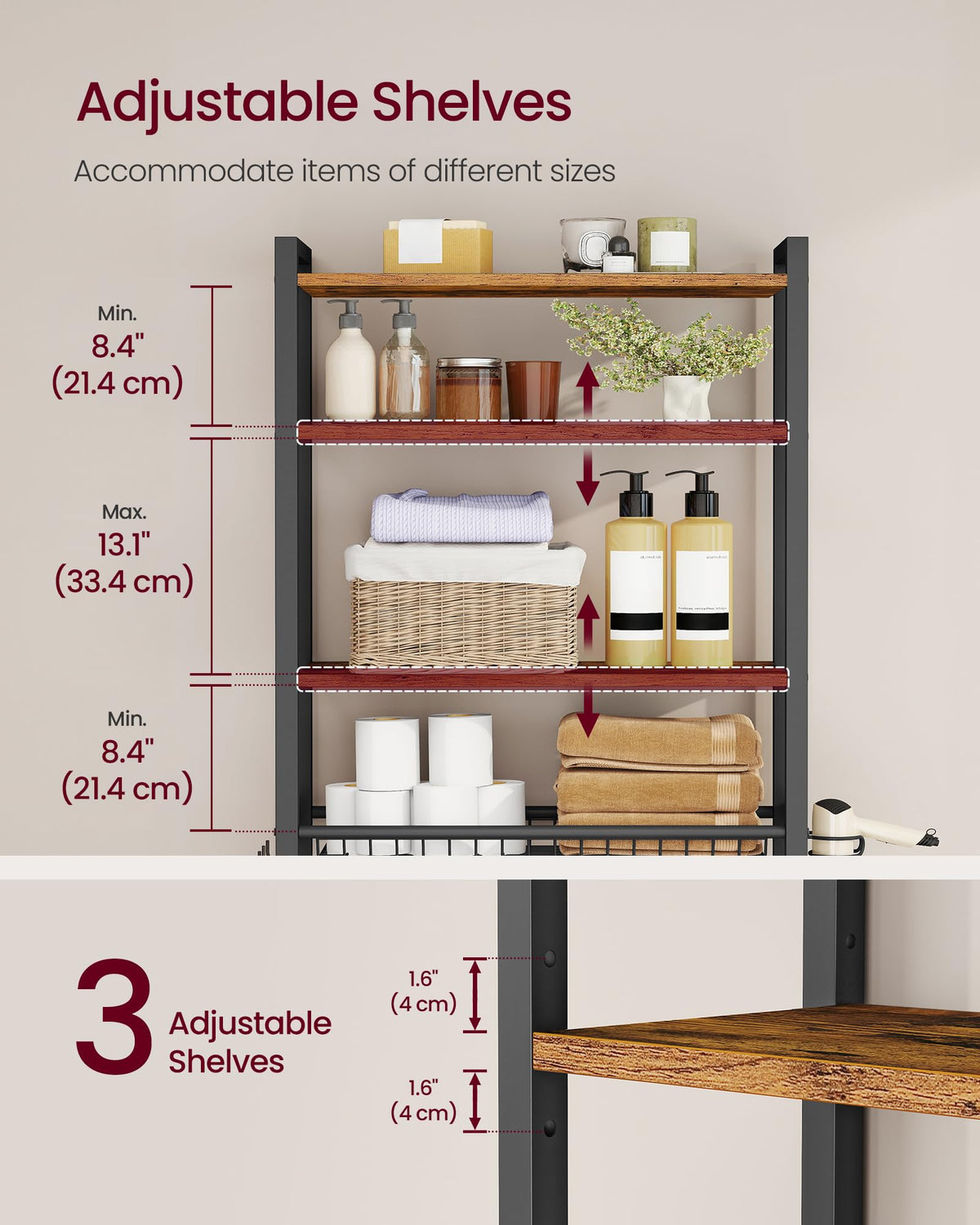 4-Tier Over the Toilet Storage with Basket Z4251