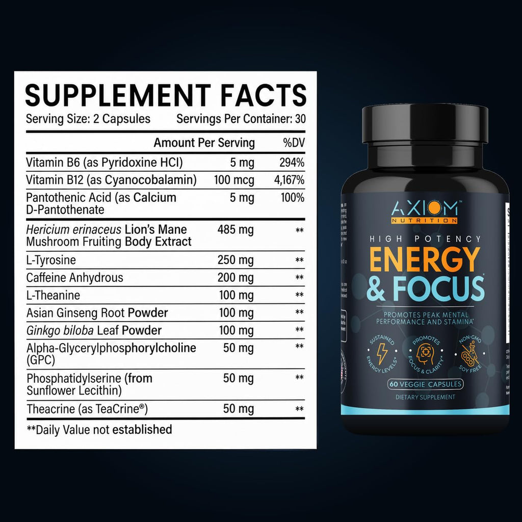 200mg Caffeine Lions Mane Mushroom 60 Capsules U37751