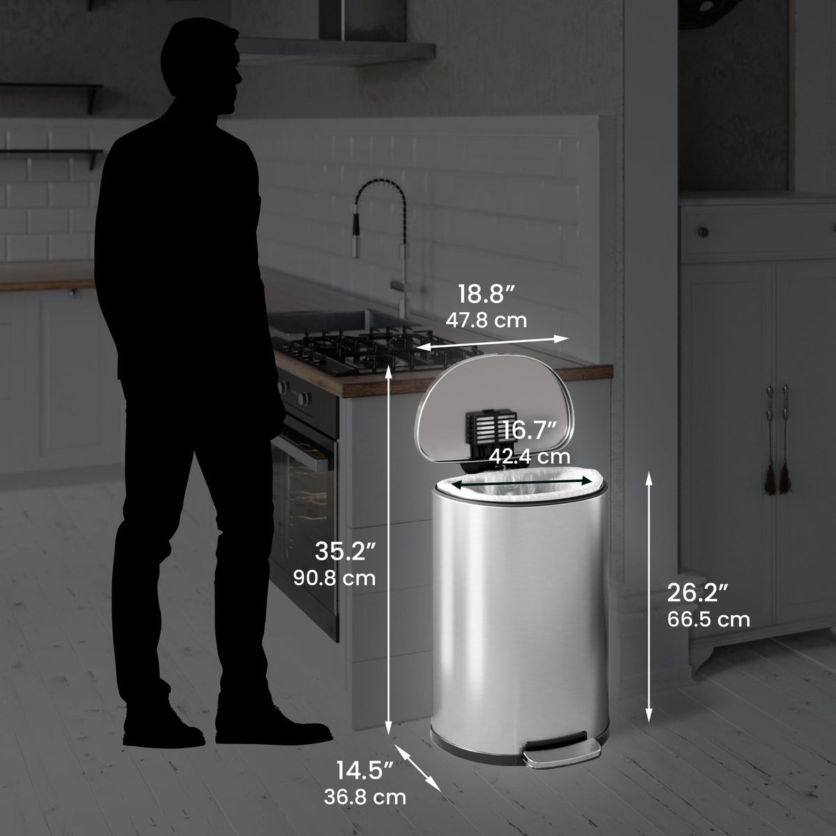 13.2 Gallon Stainless Steel Step Trash Can H477