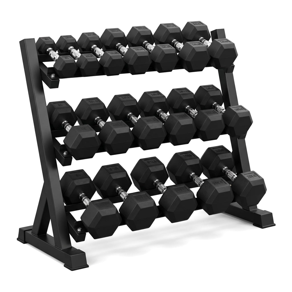 Rubber Hex Dumbbells with Rack L627