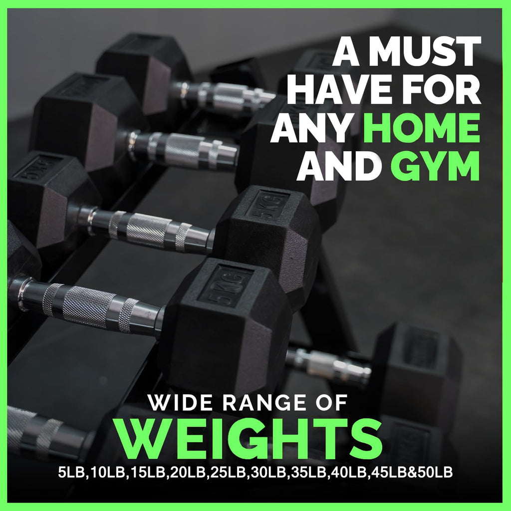 Rubber Hex Dumbbells with Rack L627