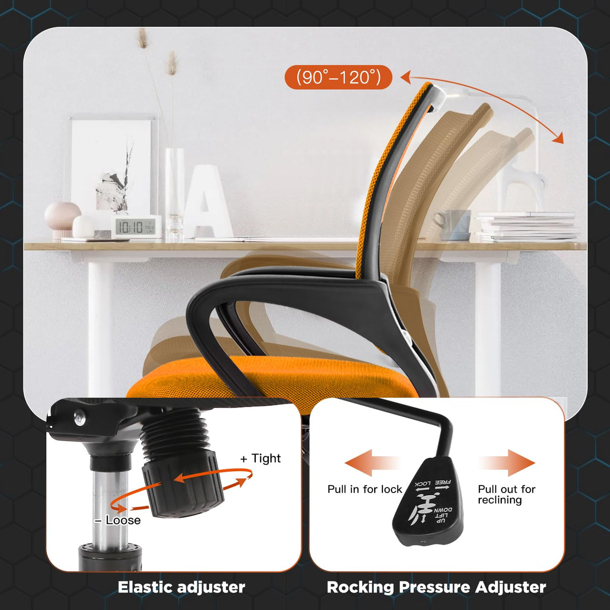 Orange Mesh Ergonomic Office Chair with Lumbar Support R11932