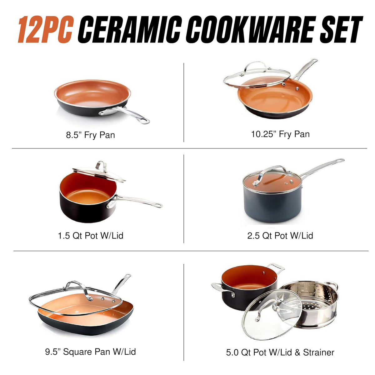 12 Pc Titanium Ceramic Nonstick Cookware Set Z5404